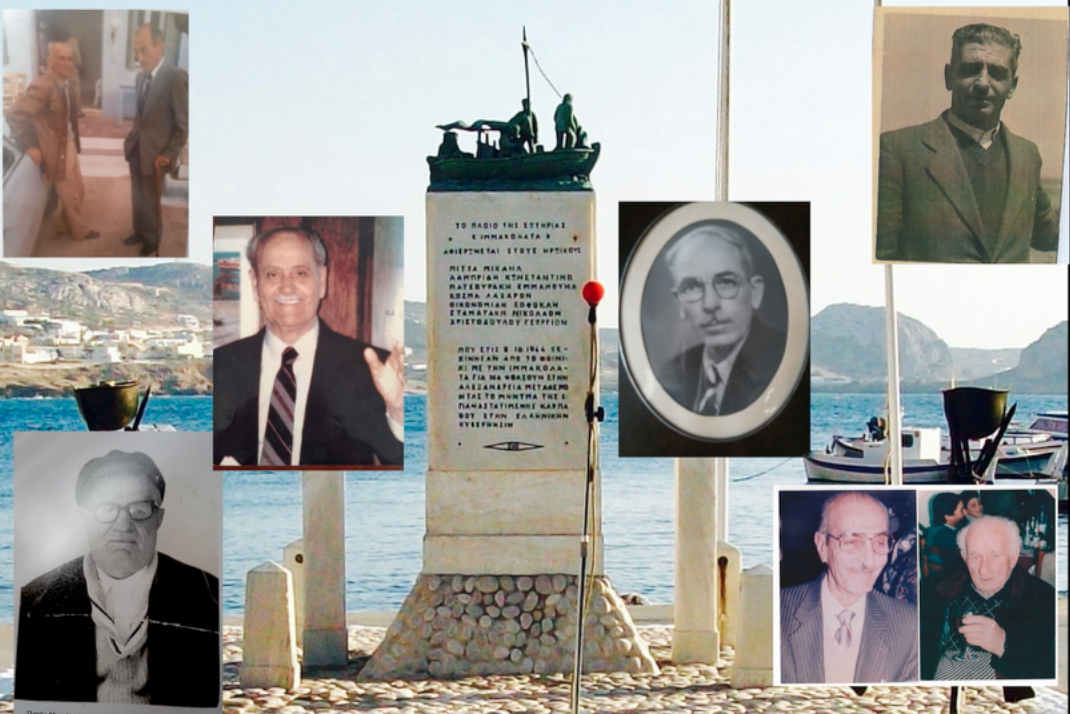 Φωτό του Μνημείου της ΙΜΜΑΚΟΛΑΤΑΣ με τους εκλεκτούς πατριώτες ,"ΑΠΟΣΤΟΛΗ ΣΩΤΗΡΙΑΣ": Λάζαρο Κοσμά, Γεώργιο Χριστοδούλου, Κων. Λαμπρίδη, Εμμ. Πατσουράκη, Μιχ. Πιττά, Σοφοκλή Οικονομίδη και Νίκο Σταματάκη, οι οποίοι ανεχώρησαν για την Αίγυπτο με το μικρό βενζινοκίνητο καίκι 2 τόννων του Μιχ. Πιττά και Κων. Λαμπρίδη,για να δώσουν έγγραφα και την σφραγίδα της Μητρόπολης Καρπάθου, στην Ελληνική Κυβέρνηση του Καΐρου.