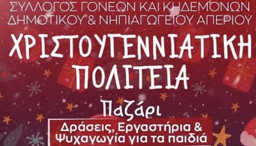 Σύλλογος Γονέων και κηδεμόνων Δημοτικoύ Σχολείου Και Νηπιαγωγείου Απερίου:Χριστουγεννιάτικη Πολιτεία